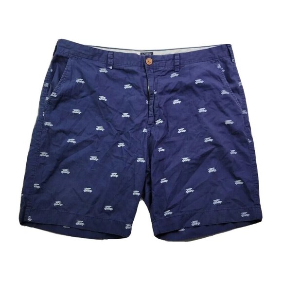 J. Crew Gramercy Men's 38 Navy Surf Car Print Chino Shorts Slit Pockets 8.5" Ins - Picture 1 of 10